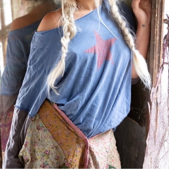 NWT Magnolia Pearl Star Double Layer Tee in Cobalt Blue OS - Picture 2 of 13